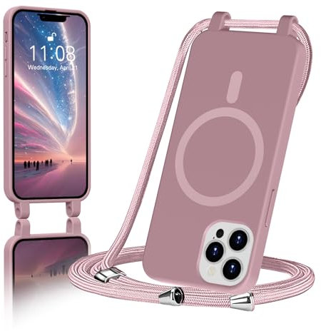 ColasGalys für handykette iPhone 15 Pro Hülle mit Band Magnetisch Kompatibel mit Mag Safe für Handyhülle iPhone 15 Pro mit Band Kratzfest TPU Silikon rosa