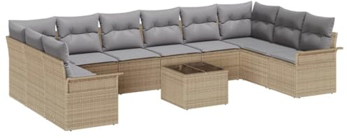 vidaXL Modularer Garten-Sofaset in Beige und Hellgrau mit Kissen für 5 Personen, wetterfest, Abnehmbarer Tisch, perfekt zum Essen und Relaxen auf Balkon oder Terrasse, Rattan-Sitzmöbel