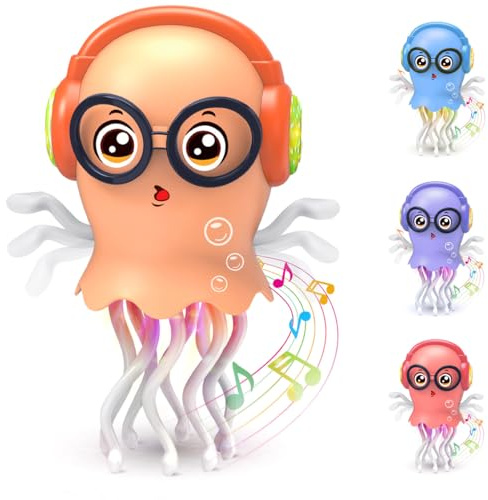 Zonopy Juguete de medusas para bebé, juguete eléctrico para medusas arrastrándose, juguete para gatear con luz y sonido, juguete interactivo para niños y niñas, regalo de cumpleaños