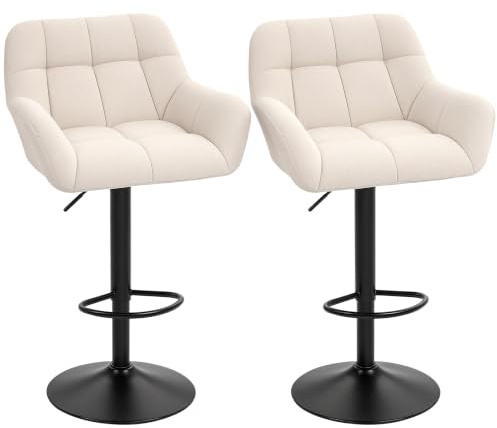 HOMCOM 2er-Set Barhocker Höhenverstellbar 57,5 x 52,5 x 93-114 cm Creme | 360° Drehfunktion, Barstuhl, Küchenstühle, Bistrohocker, Kunstleder, Lehne, Fußstütze, für Küche, Bartheke, Esszimmer