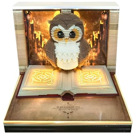 Time Piece-Kalender 2026, 3D-Papier-Skulptur-Kalender 2026, 3D-Schreibtischkalender mit LED-Lichtern, Papierschnitzerei, Kunst-Notizblock, 3D-Antihaft-Klebenotizen, für Schreibtisch-Ornamente