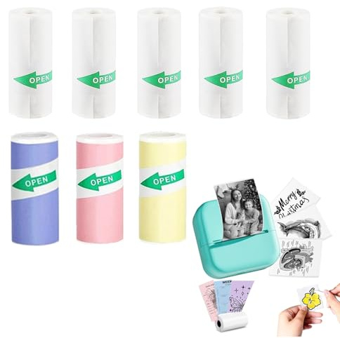 Lot De 8 Mini Rouleaux De Papier Autocollant Pour Imprimante - Papier Thermique Pour Appareil Photo D'Enfant (57 X 25 Mm) - Pour Mini Imprimante Phomemo Memoking - Facile à Remplacer Pour Photos