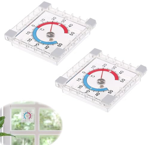 Termómetro exterior para ventana (2 unidades, resistente a la intemperie, para exteriores) + – 50 °C, termómetro exterior para ventanas, medición precisa de la temperatura, para exteriores y ventanas