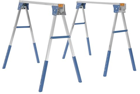 Saw Horse Twin Pack, 1200kg Load, 6 Height Adjustable Saw Horses, Foldable Sawhorses for Workbench, Workshop, Construction