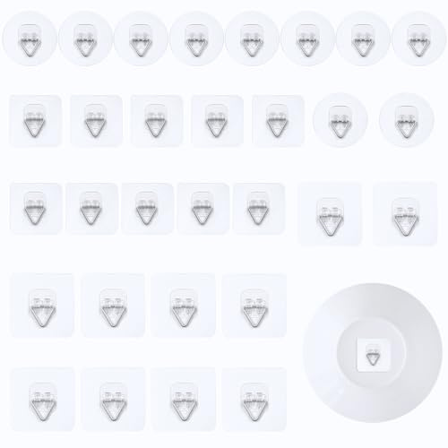 30 Pièces Accroche Tableau Sans Percer, Fixation Cadre Adhesif(Transparent) | Crochet Invisibles pour Photos, Art Mural, Décoratives, Miroirs