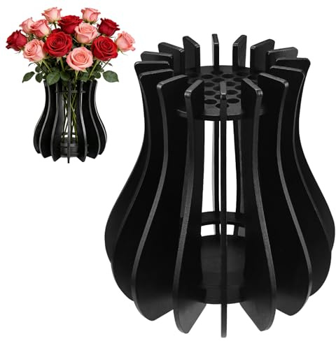 Holzvase für Lego Blumen, 17x20cm DIY Bausatz Holzpuzzle Blumenvase Ständer | Holz, Holzvasen-Set Blumenständer für Tisch Home Decor für Rosen Kirschblüten Sonnenblumen Tulpen Narzissen Lotus Blumenvasen