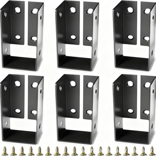 YJDOORPLAY Schwarze Stahlbalkenaufhänger, 6 Stück, verdeckte Holzbalkenhalterungen für Pergola-Sparren, Zäune, Handläufe, robuste Zaunverbinder mit Schrauben, 3,6 x 4,6 x 9,4 cm, Gartenstrukturstütze