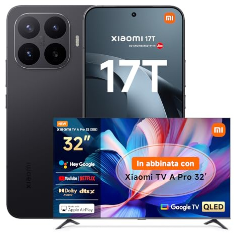 XIAOMI 17T, Smartphone 12+512GB, Display Eye-Care da 6,59 120Hz, Batteria da 6500mAh (typ), Teleobiettivo Leica 5x, 67W HyperCharge, MediaTek Dimensity 9500, Black, Garanzia 3 anni TV A PRO 32
