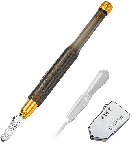 IMT Glass Cutter Tungsten Carbide Tip Oil Feed, Professional Heavy Duty Cutting Tool for Mosaic/Tiles/Stained Glass/Mirror/Ceramic, Free Replaceable Head and Oil Reservoir, 2mm-12mm