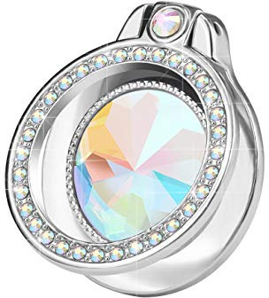lenoup Glitter Bling Bling Smartphone Handy Ring Fingerhalterung, Sparkle Handyring Künstlicher Diamantständer, Strasszellen Handyringhalterung Finger für Telefone, Pad (Silber)