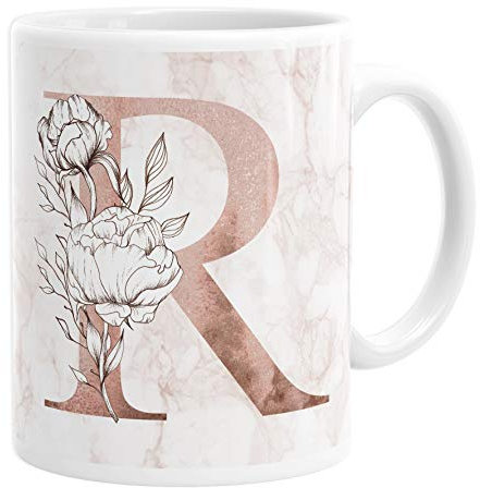 Personalised Initial R Any Letter Marble Vintage Rose Gold Blush Coffee Cup Tea Ceramic Mug 10oz