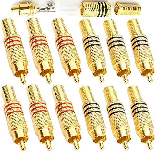RUNCCI-YUN 12 Pcs Conector RCA Macho Resorte, Audio y Vídeo Adaptador, Conectores Chasis, Cable Sin Soldadura Negro y Rojo 6 Pcs