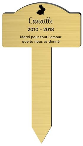 DECOHO - Plaque funeraire Personnalisable pour Lapin - Plaque commémorative avec Piquet - Gravure Laser Durable - 4 Lignes de Texte 100% - Argent