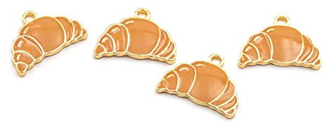 Vintageparts emaillierter Anhänger Croissant in Light goldfarben 4 Stück zum Schmuck selber basteln