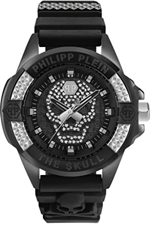 Philipp Plein Herren Analog Quarz Uhr mit Silikon Armband PWAAA1421