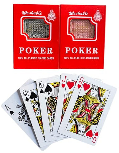 Spielkarten aus Kunststoff, waschbar, wasserdicht, Schwarz / Rot, 2 Stück