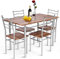 COSTWAY Esstisch mit 4 Stühlen, modernes Metallgestell, 5-teiliges Esstisch-Set für Küche, Wohnzimmer, einfache Montage (helles Walnuss)