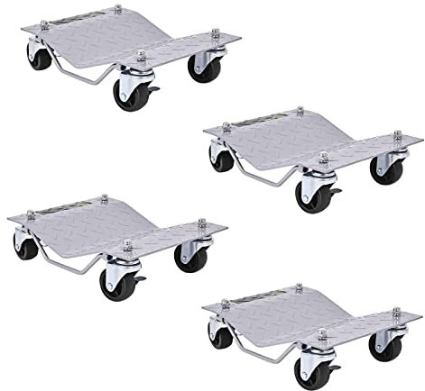 COSTWAY 4Pcs Tire Wheel Dollies, 2720KG/6000LBS Total Heavy Duty Steel Tire Skates with Lockable Casters & Handle, Car Van Positioning Jack Dolly Trolley for Moving Repair Vehicle Trucks Auto