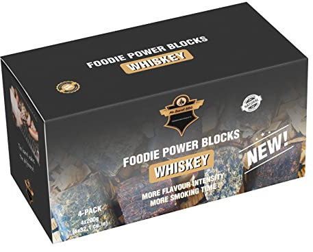 POWERHAUS24 Foodie Power - Blocco di affumicatura per whiskey, qualità gourmet, 100% naturale, trucioli di incenso pressati e farina affumicata, 4 x 200 g
