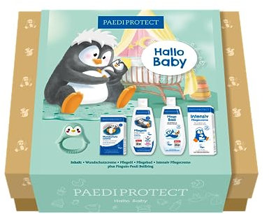 PAEDIPROTECT Hallo Baby Set, Pflegeset für Neugeborene und Kinder, 5-teilige Erstausstattung zur Geburt, von pflegendem Babyöl bis mildem Badezusatz, ohne Mikroplastik, vegan