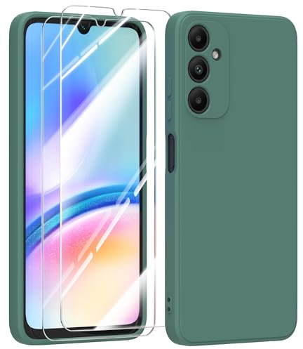 MIKULLE Funda para Samsung Galaxy A05S 4G con Cristal Templado Protector de Pantalla,Ultra Slim Protectora Anti-Choques Carcasa de Silicona Líquida TPU Suave Case Cover - Verde Oscuro