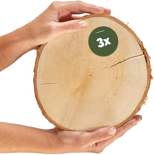 matches21 HOME & HOBBY Grandes discos de madera de 20 cm (18-22 cm) de diámetro para manualidades y decoración 3 piezas de discos redondos de madera de abedul para árboles discos de madera natural