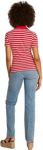 Tommy Hilfiger Damen Poloshirt Kurzarm 1985 Pique Slim Fit, Mehrfarbig (Primary Red/Ecru STP), XXL