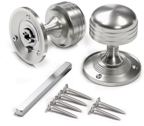 Bwintech 1 Set Ringed Mortice Door Knobs,Satin Nickel Finishing Pull Door Handle Knobs for Interal Doors