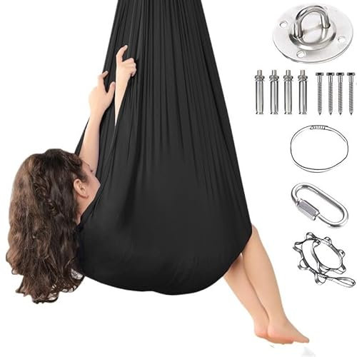 Aerial Yogatuch, Yoga Vertikaltuch, Trapez Schaukel, Yogatuch Zum Aufhängen, Yoga-Hängematte, Aerial Yoga-Schaukel, Aerial Silks-Ausrüstung,Aerial Silk-Hardware-Kit für Akrobatischen(Schwarz)