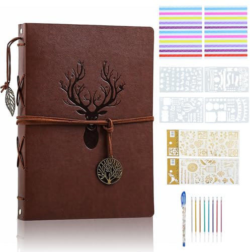 FINEASY Fotoalbum Scrapbook 60 Schwarze Seiten, Leder DIY Fotoalbum Gästebuch, Scrap Book Vintage Memory Book Scrapbook Album für Valentinstag Jahrestag Geburtstag Geschenke (Hirsch)