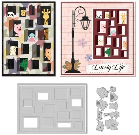 DELORIGIN 3D Fensterhintergrund Stanzformen Aus Karbonstahl Mit Cartoon Tieren Rahmenschablonen Prägeschablonen Rahmen Stanzschablonen Neuheiten 2025 Zum Hochzeit Basteln Fotoalbum Prägen Festival
