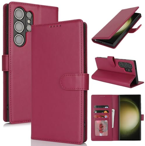 Zouzt for Samsung Galaxy S23 Ultra Wallet Case with Card Holder Premium PU Leather Flip Folio Magnetic Stand Shockproof Protective Phone Cover for Samsung Galaxy S23 Ultra, Red