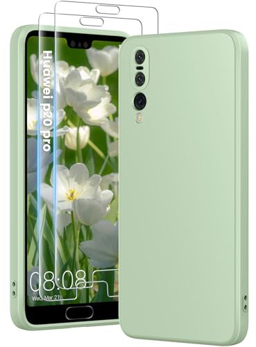 HuwaiH 3 in 1 Hülle für Huawei P20 pro, mit 2 Stück 9H 0.33mm Panzerglas, Upgraded Kameraschutz, Kratzfeste Stoßfeste Handyhülle für Huawei P20 pro(hellgrün)