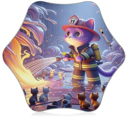 CHIFIGNO Regenschirm mit Katzenmotiv, Feuerwehrmann, für Jungen und Mädchen, ohne Kneifen, UV-Schutz, winddicht, Regenschirme für Regen, Kinderschirme mit reflektierendem Streifen
