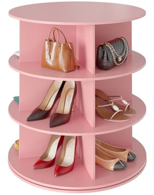 SpaceAid 3-stöckiges drehbares Schuhregal, drehbares Schuhdisplay Lazy Susan, drehbares 360-Grad-Schuhregal, Aufbewahrung, rundes Karussell, vertikale Handtasche, drehbar, Schuhschrank-Organisation (3