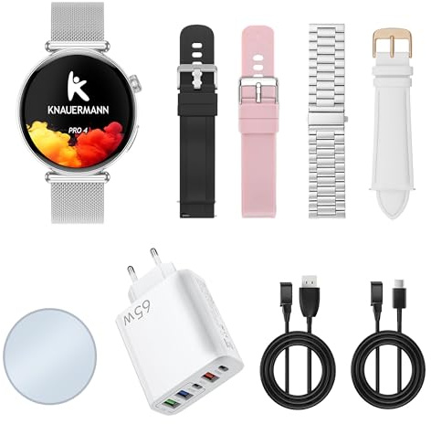Knauermann PRO 4 MINI (2026) Rund Silber - EKG Gesundheitsuhr Blutdruck, Puls und Blutsauerstoff Messung, Schlafanalyse, Telefonie, IP67, Premium Paket