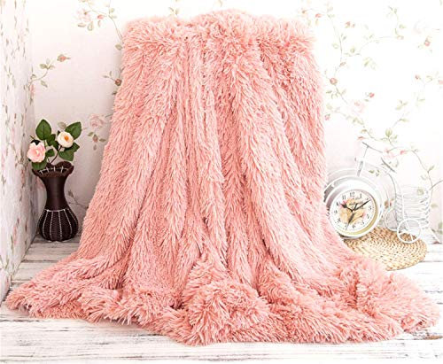 LIYINGKEJI Manta de Piel sintética súper Suave y cálida con Colcha mullida para sofá o Cama, 130 x 160 cm (130 x 160 cm), Color Rosa