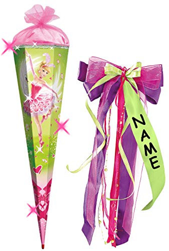 mit 3-D Effekt - Glitzer + Glitzerborte ! Schultüte - Tänzerin - Ballerina/Prinzessin - 70 cm - rund - incl. individueller großer Schleife - mit N..
