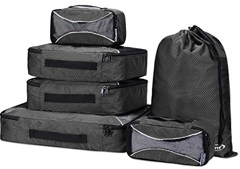 G4Free 4pcs/6pcs/7pcs Packing Cubes Suitcase Organiser Packing Bags Luggage Organiser Value Set for Travel Home Storage ((2S+2M+1L+1Laundry bag)-6PC, Black)