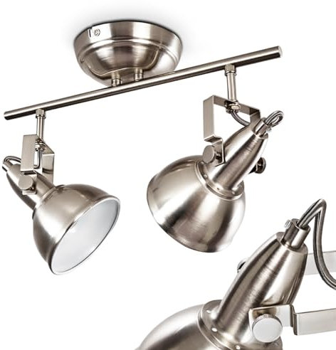 Deckenleuchte Tina, Deckenlampe aus Metall in Nickel-matt/Weiß, 2-flammig, mit verstellbaren Strahlern, 2 x E14-Fassung, Spot im Retro/Vintage Design, ohne Leuchtmittel
