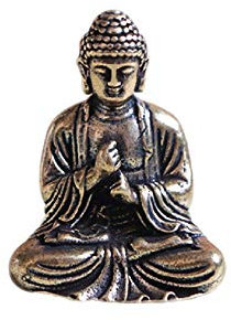 DMtse Buddha-Statue aus Messing, Antikoptik, Buddha-Statue, Ornamente, Meditation, sitzende Pose, Reise, Anbetung, attraktiv und ruhig, kleine Taschen-Buddha-Statue