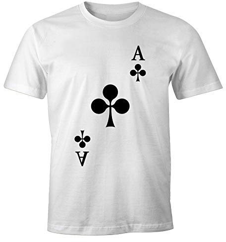 MoonWorks® Herren T-Shirt Kartenspiel Kostüm Spielkarten Gruppenkostüm Karten Fasching Karneval Faschingsshirt Kreuz Ass weiß XL