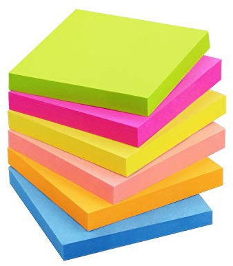 Sticky Notes 3x3 inch Bright Colors with Pink Self-Stick Pads 6 Pads/Pack 100 Sheets/Pad Total 600 Sheets