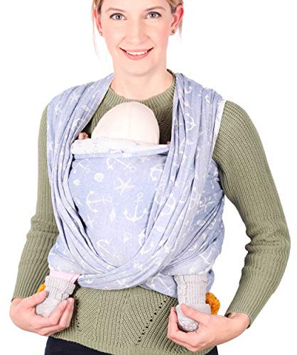 SCHMUSEWOLKE Tragetuch Baby Sommer Musselin Ankerliebe BIO-Baumwolle 70 x 485 cm Babysize-Toddlersize Neugeborene und Kleinkinder 0-24 Monate 3-16 kg Bauch- und Rückentragetuch