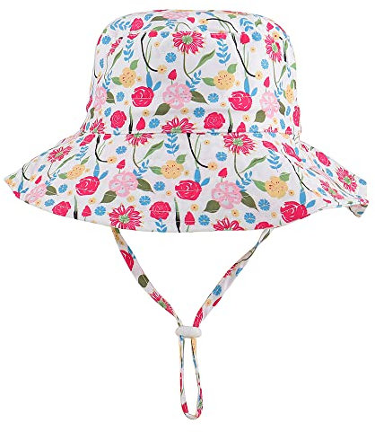 LACOFIA Chapeau de Soleil Bob Réglable pour Bébé Bonnet d'été pour Enfant Fille Bord Large pour Piscine/Plage/Natation/Extérieure 6-24 Mois