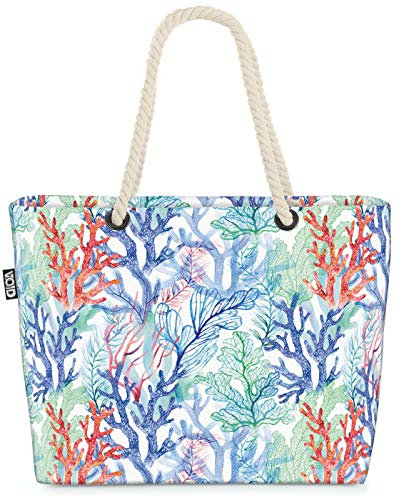 VOID Korallen Aquarell Strandtasche Shopper 58x38x16cm 23L XXL Einkaufstasche Tasche Reisetasche Beach Bag, Kissen Farbe:Blau
