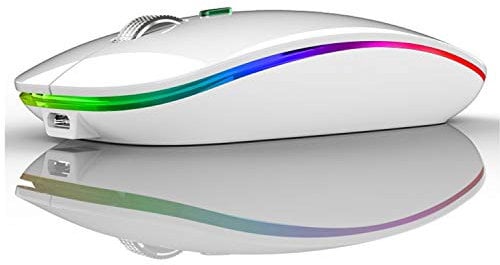 Uiosmuph Bluetooth Maus Kabellose, LED Funkmaus wiederaufladbar Leise Wireless Mouse 2.4GHz Kabellos Optische Maus mit USB Nano Empfänger für PC/Tablet/Laptop Computer (Weiß)