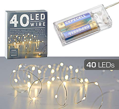 Cepewa Mikro Draht Lichterkette Stern warmweiß silber Batterie Deko Beleuchtung Weihnachten Timer (1 x 40 LED Mikro-Draht Lichterkette)