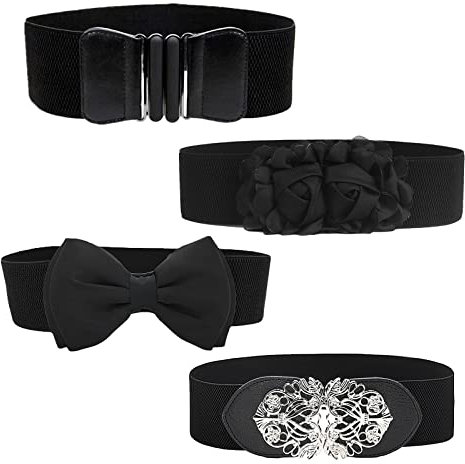 Spldsun 4 Styles Ceinture Elastique Femme Vintage Noire, Ceinture Femme Large Retro et Tendance, Peut être Assorti Avec Des Robes, Coupe-vent, Combinaisons