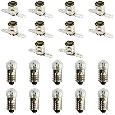 InputMakers - Lot de 10 pcs ampoule E10 de 3,8 V 0,3 A et 10 pcs douille E10 - Kit électrique de petite ampoule et de douille ampoule pour l'artisanat et l'école pour Expériences Circuits Électriques.